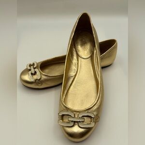 COACH Ashleen Ballet Flats Gold
Metallic Leather w/Gold & Beige Buckle Size 6.5B